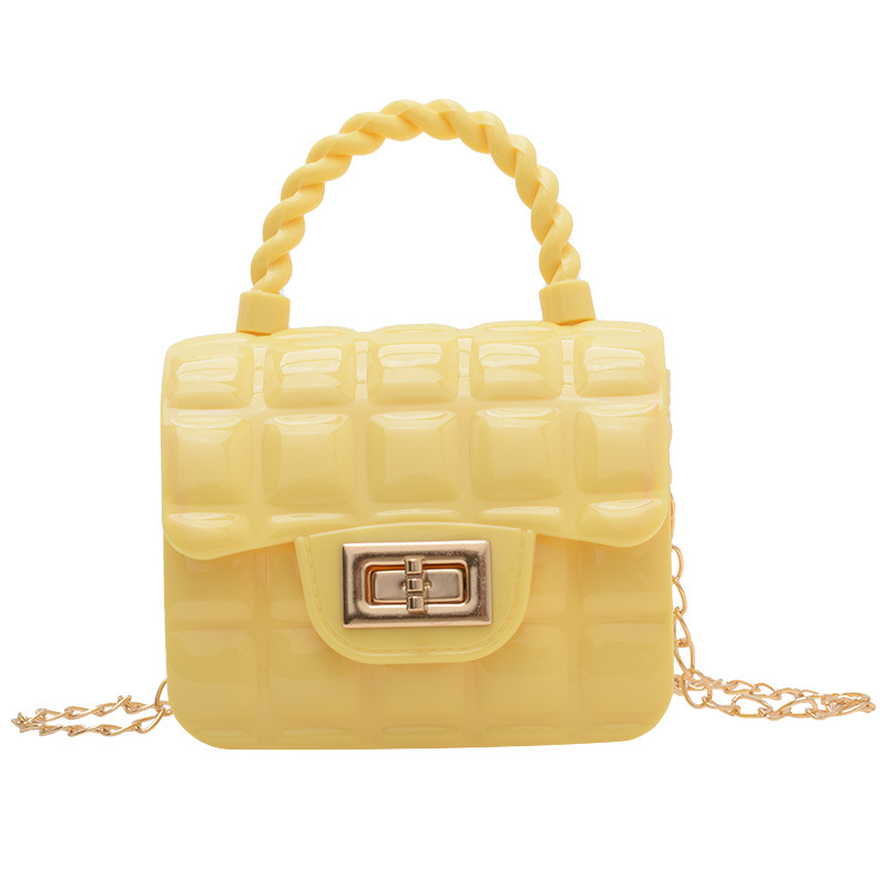 Fashion Yellow Pvc Lock Diamond Flap Crossbody Bag