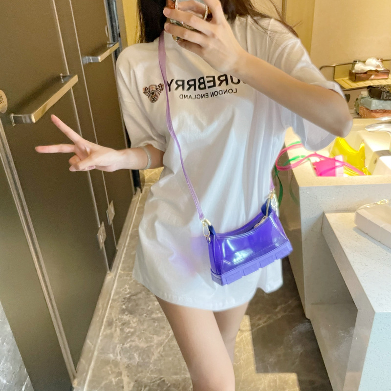 Fashion Translucent Purple Pvc Color Block Crossbody Bag