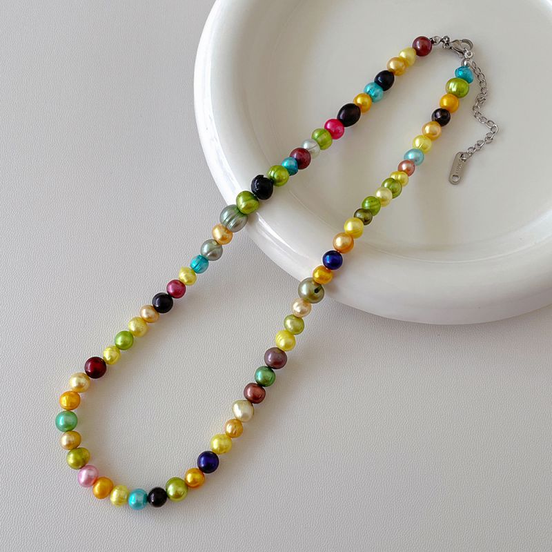 Fashion Colorful Natural Freshwater Pearl Necklace Colorful Pearl Beads Necklace