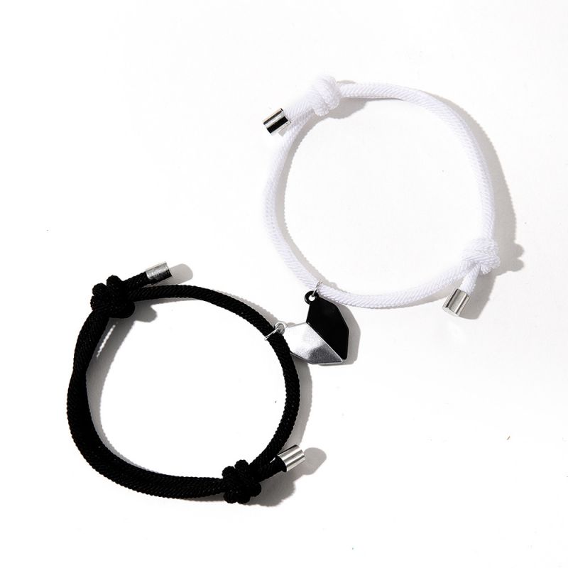 Fashion Black And White A Pair Of Geometric Magnetic Love Cord Braided Bracelets