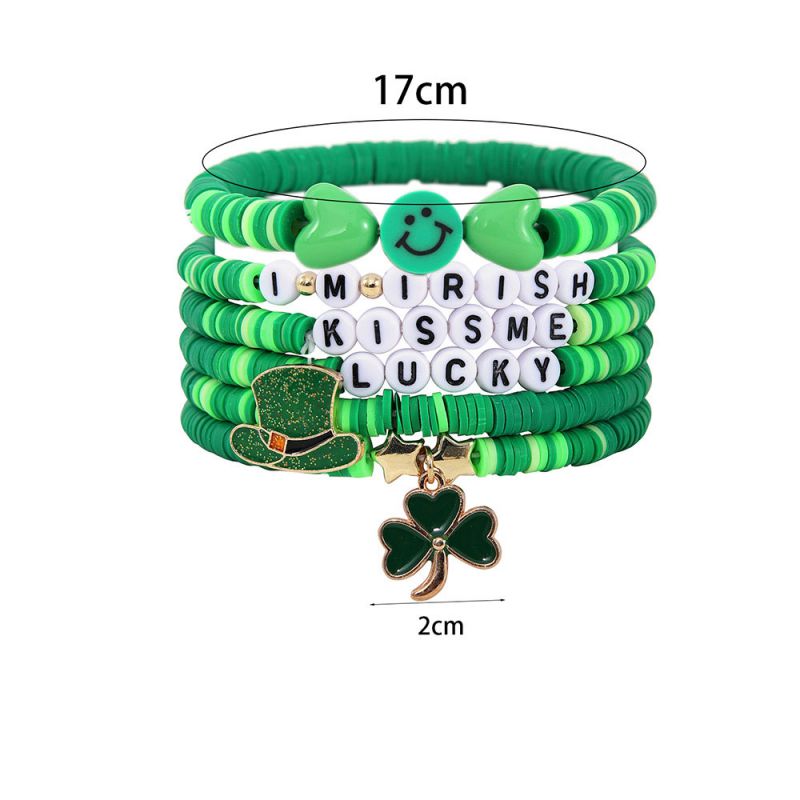 Fashion Green Polymer Clay Letter Beaded Clover Multi-layer Bracelet
