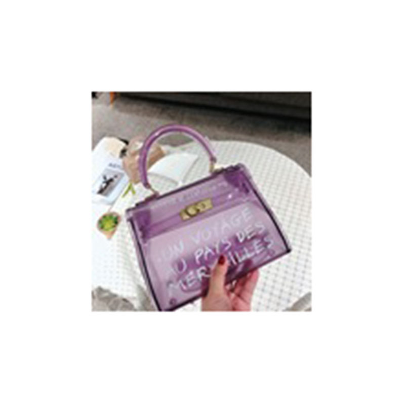 Fashion Large Purple Translucent Pvc Lock Letter Crossbody Bag