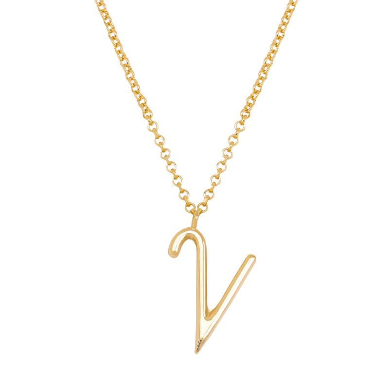 Fashion V Gold Stainless Steel 26 Letter Necklace