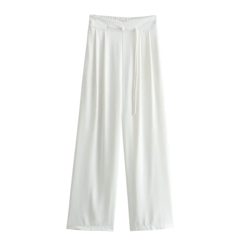 Fashion White Buttoned High-waisted Wide-leg Trousers