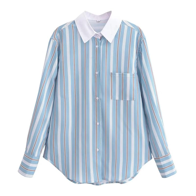 Fashion Blue Striped Lapel Shirt