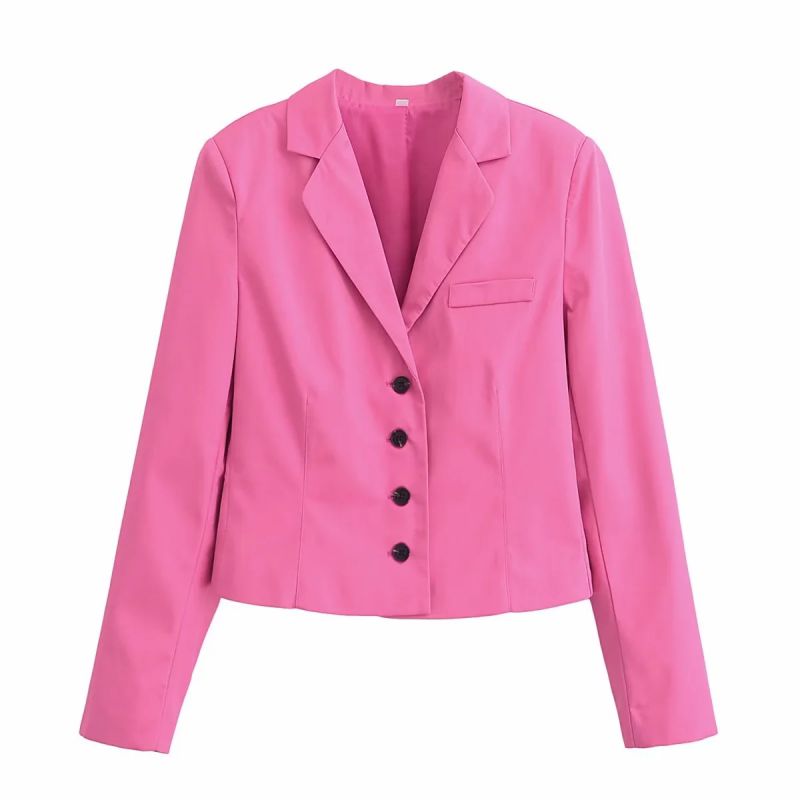 Fashion Rose Red Woven Buttoned Blazer