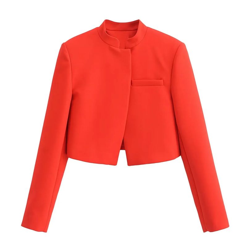 Fashion Red Woven Stand Collar Jacket