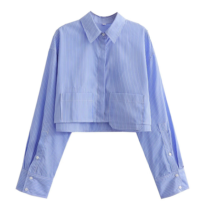 Fashion Blue Strips Polyester Striped Lapel Shirt