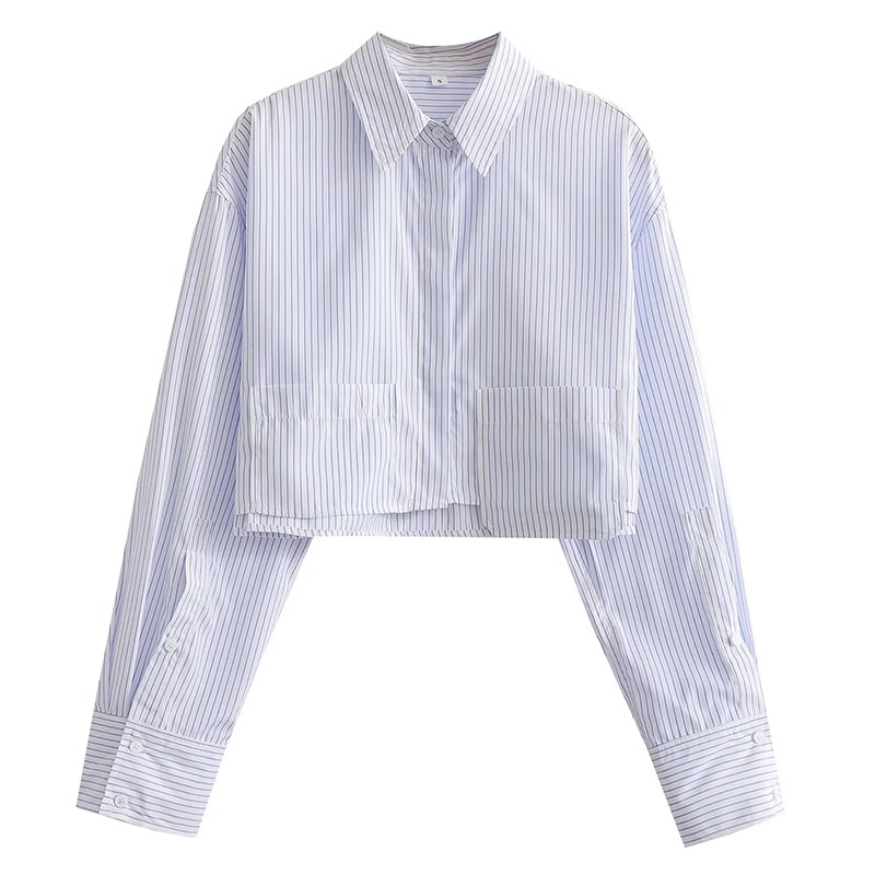 Fashion White Stripes Polyester Striped Lapel Shirt