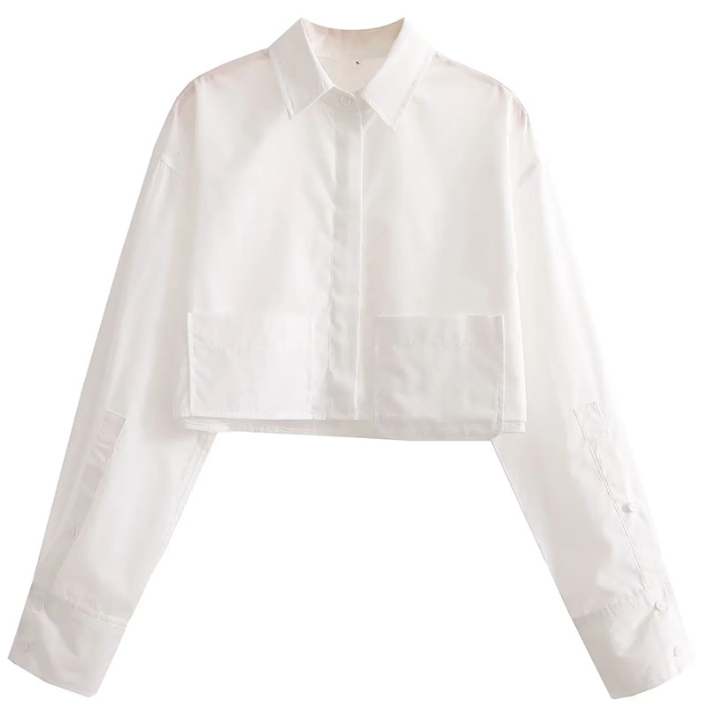 Fashion Pure White Polyester Lapel Shirt