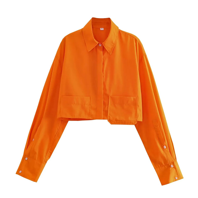 Fashion Orange Polyester Lapel Shirt