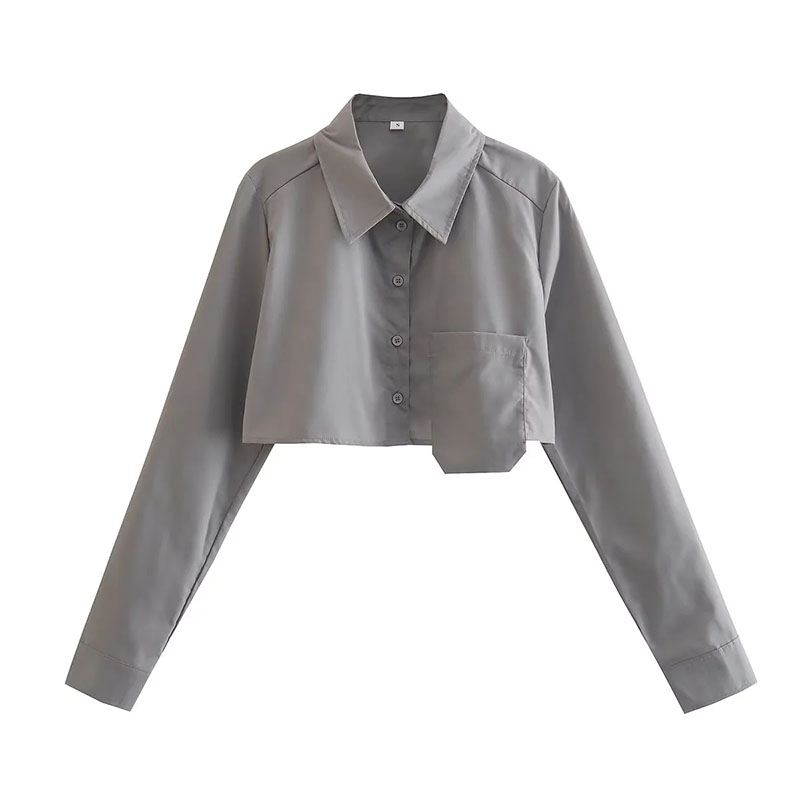 Fashion Grey Polyester Lapel Shirt