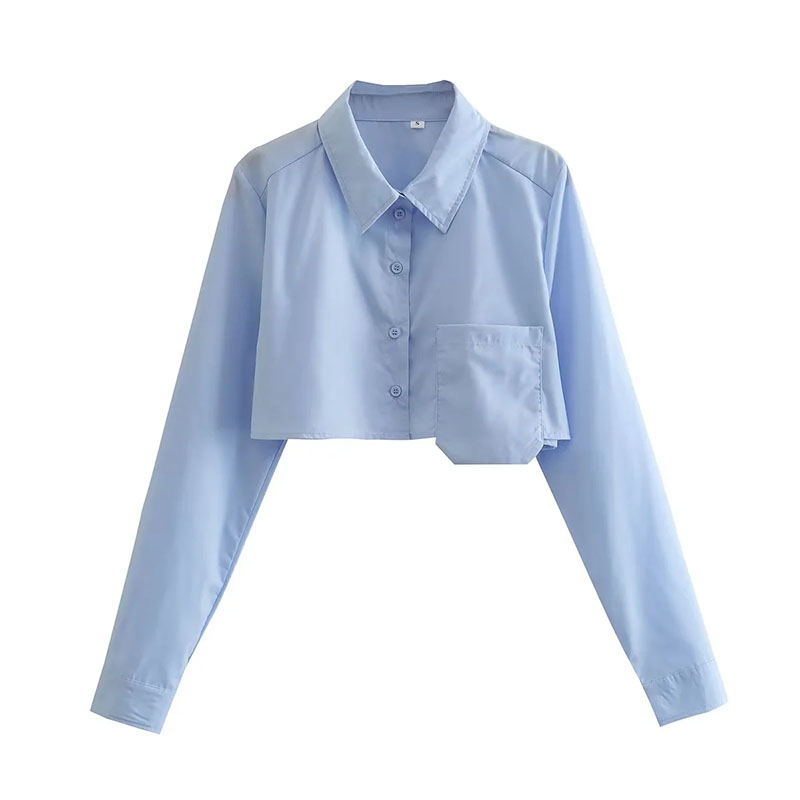 Fashion Aqua Blue Polyester Lapel Shirt