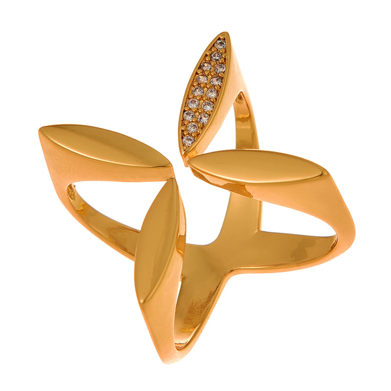 Fashion Gold Copper-set Zirconia Flower Adjustable Ring