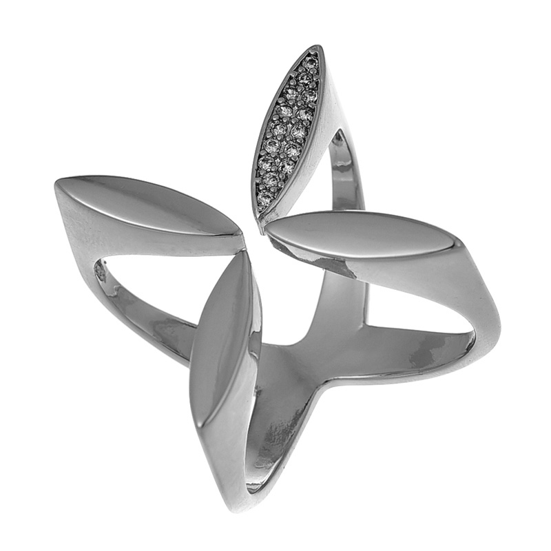 Fashion Silver Copper-set Zirconia Flower Adjustable Ring