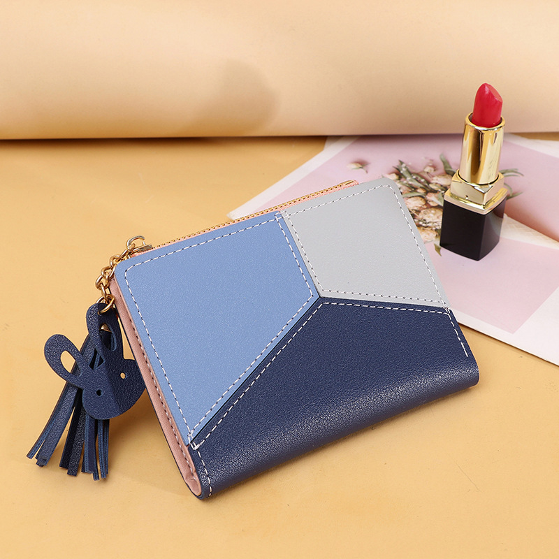 Fashion Sky Blue Pu Contrasting Color Wallet