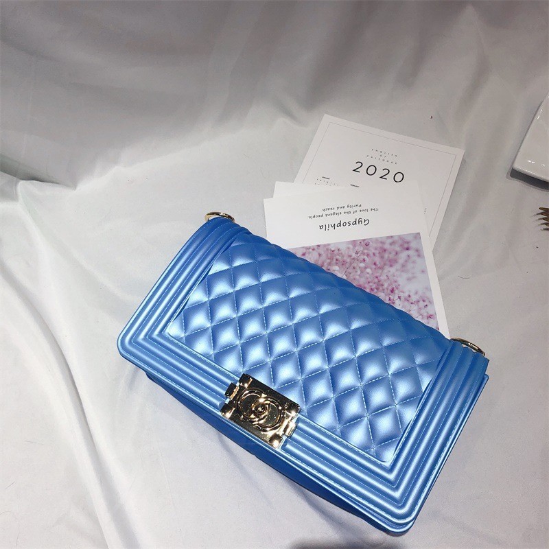 Fashion Pearlescent Light Blue Frosted Diamond Cross-body Bag
