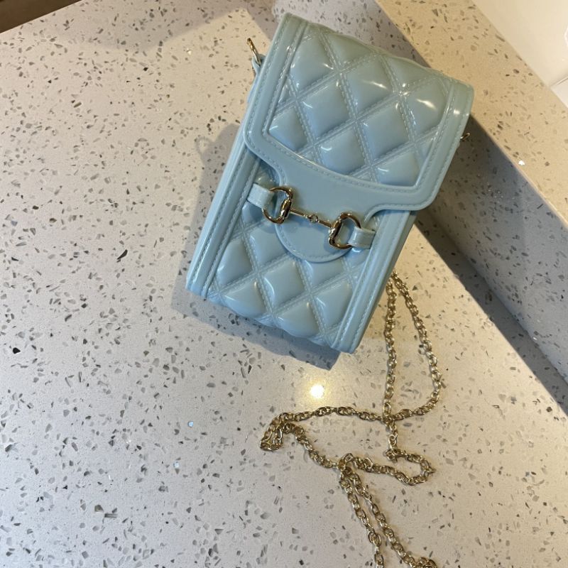 Fashion Sky Blue Pvc Diamond Flap Crossbody Bag
