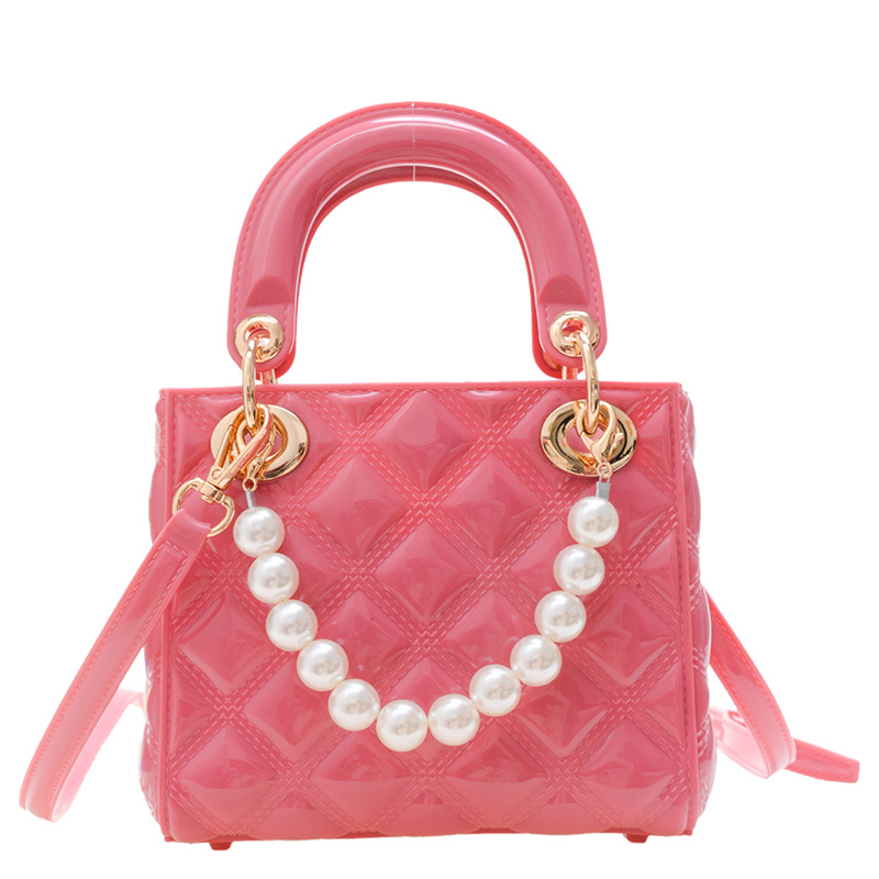 Fashion Deep Pink Diamond Pearl Shoulder Hand Crossbody Bag