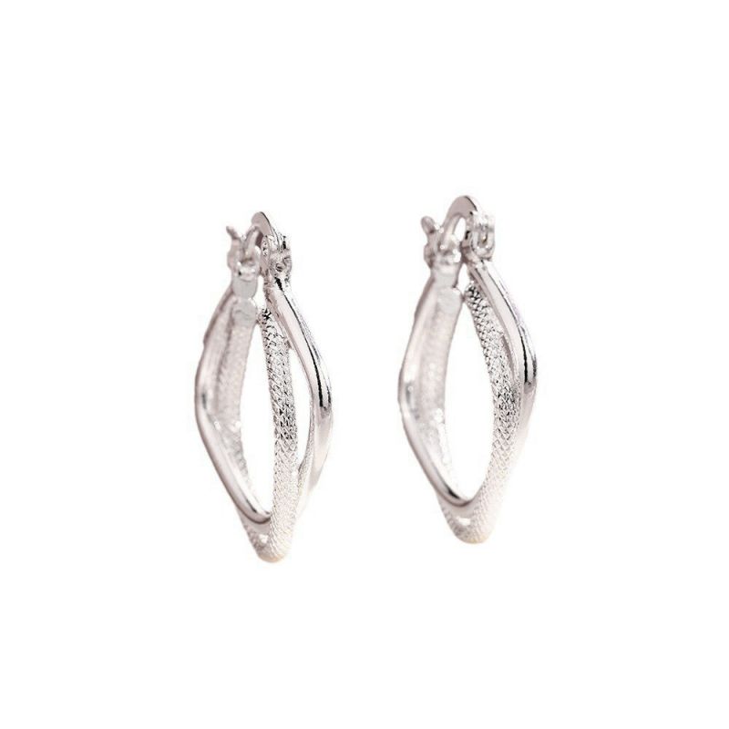 Fashion Double Layer Square Nail Sand Earrings-silver Copper Double Layer Square Earrings
