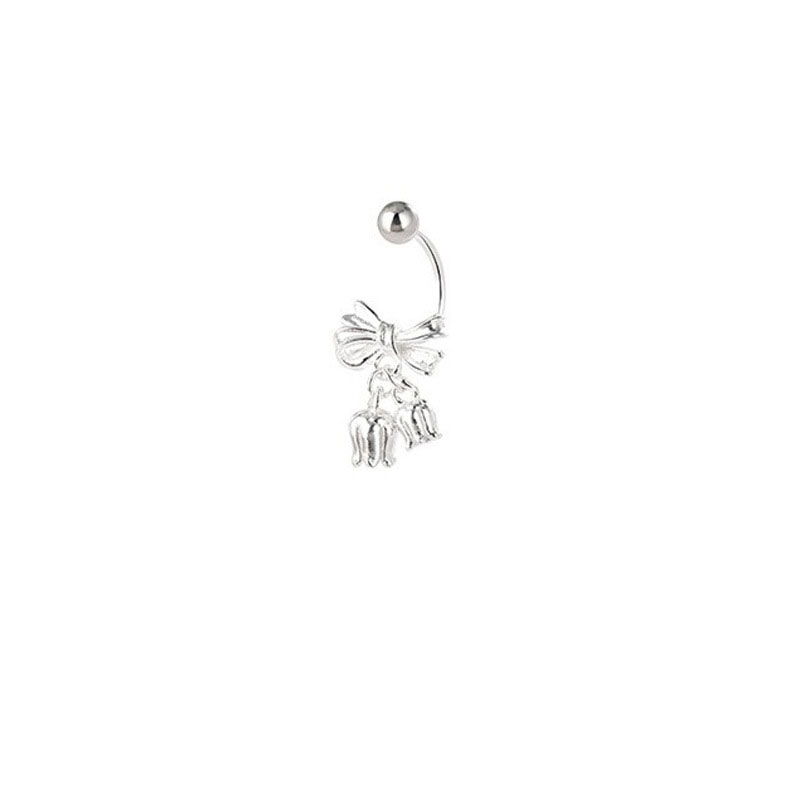 Fashion Silver-a Curved Hook Sand-faced Lily Of The Valley Screw Butterfly Earrings Orchid Of The Bell Bow Earrings (single)
