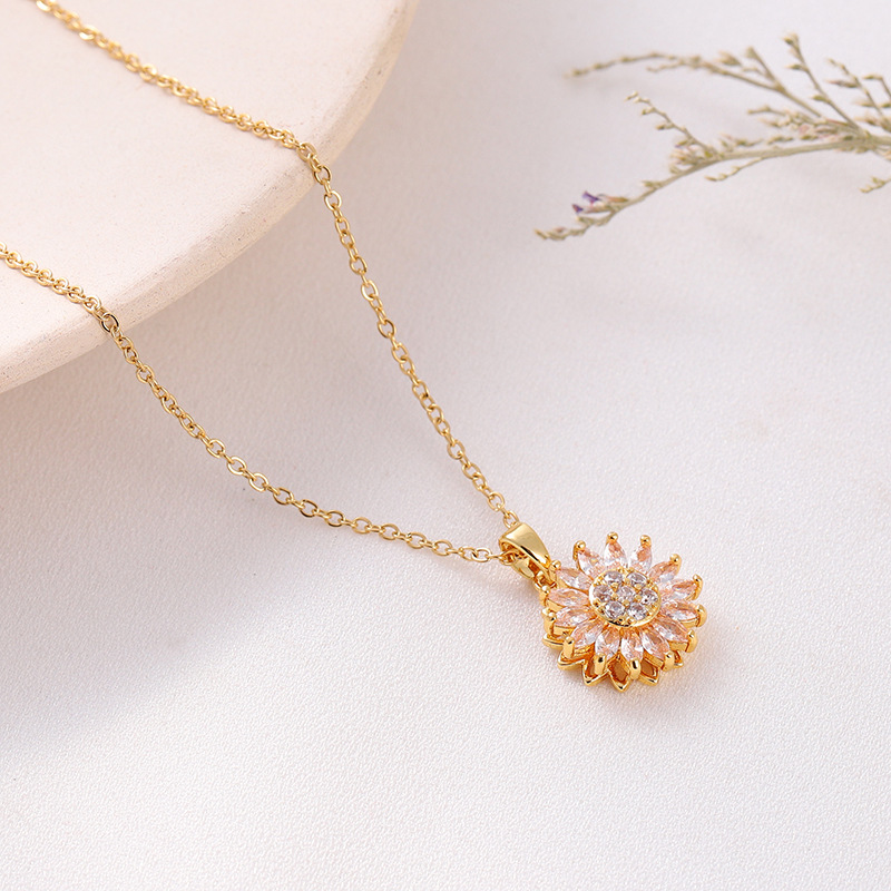 Fashion (gold) Sunflower Necklace Titanium Steel Diamond Sunflower Necklace