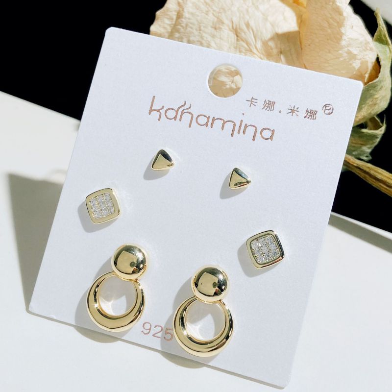 Fashion 5# Copper And Diamond Geometric Earrings Set