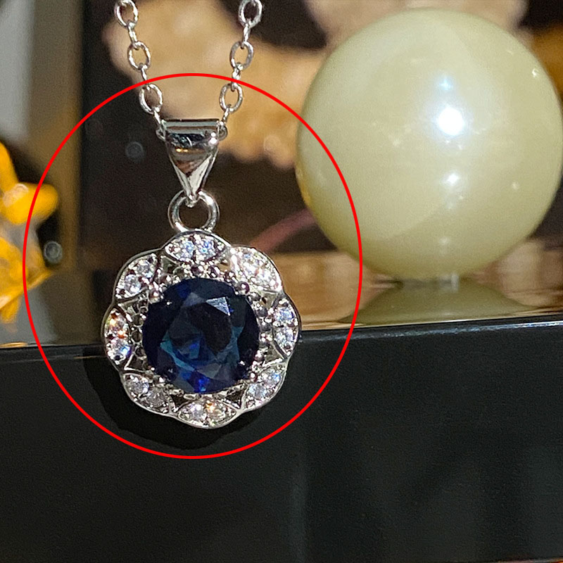 Fashion [blue Corundum] Does Not Include Chain Gold-plated Copper With Zirconium Round Pendant