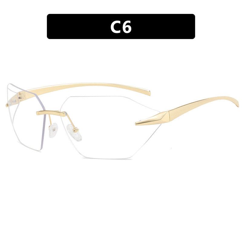 Fashion Gold Frame White Flat Pc Frameless One-piece Sunglasses