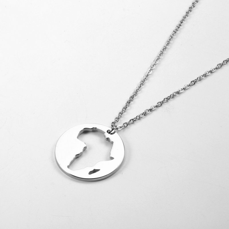 Fashion Silver 3 Titanium Steel Geometric Map Necklace