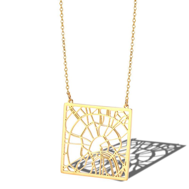 Fashion Moscow Russia - Golden Titanium Steel Square Hollow Necklace