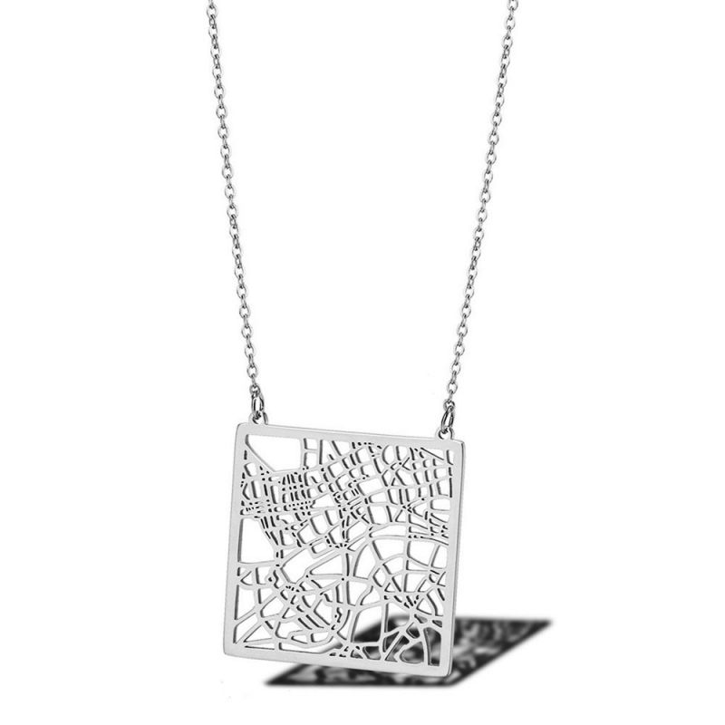 Fashion London Uk – Silver Titanium Steel Square Hollow Necklace