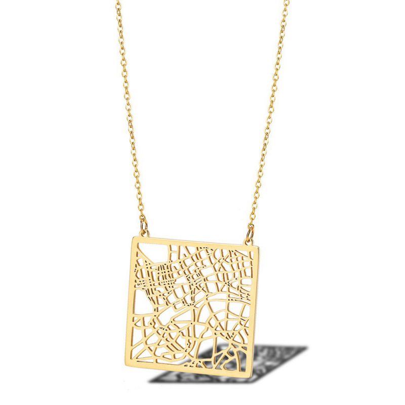 Fashion London Uk - Golden Titanium Steel Square Hollow Necklace