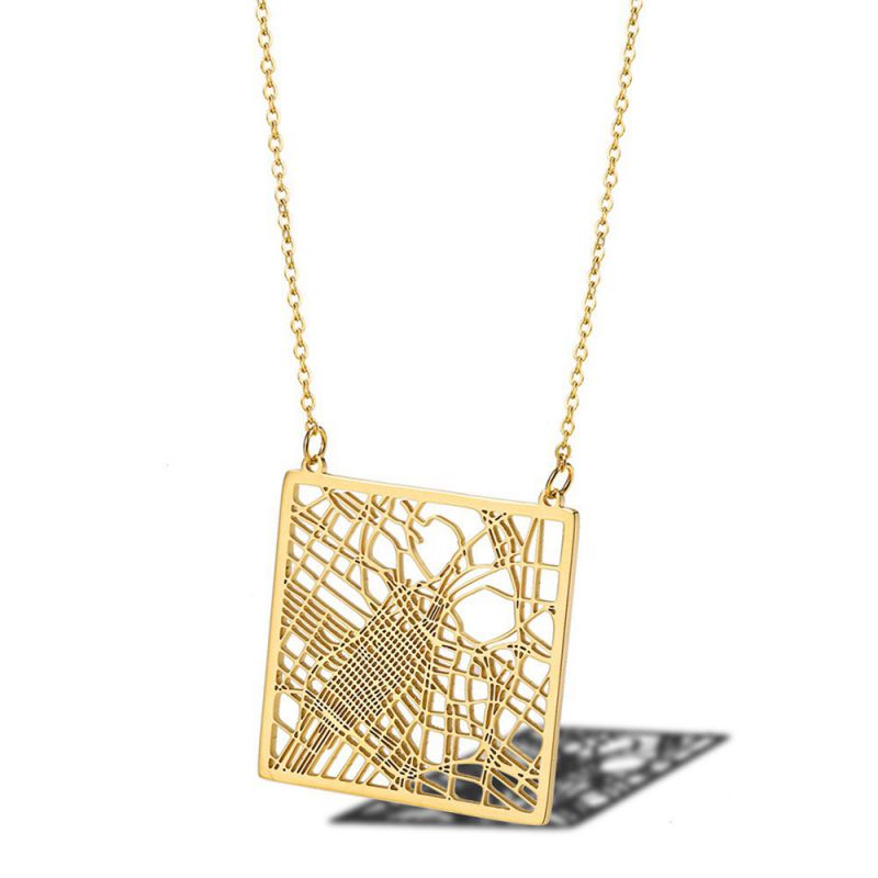 Fashion Los Angeles California Usa—gold Titanium Steel Square Hollow Necklace