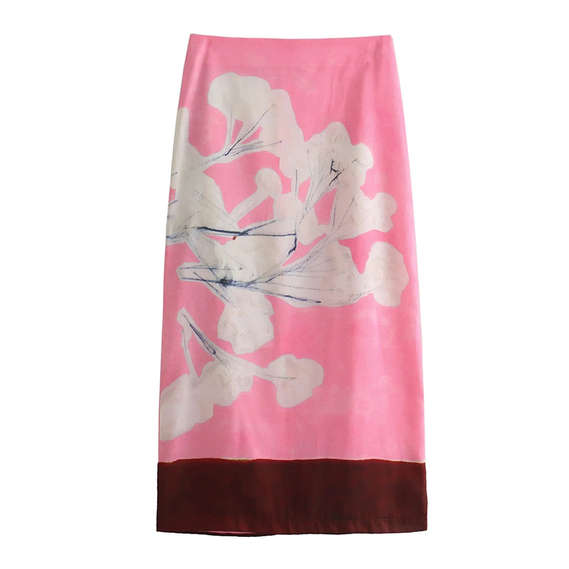 Fashion Color Linen Printed Skirt