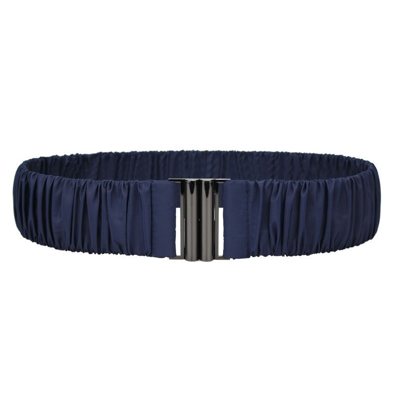 Fashion Navy Blue Fabric Pleated Wide Belt