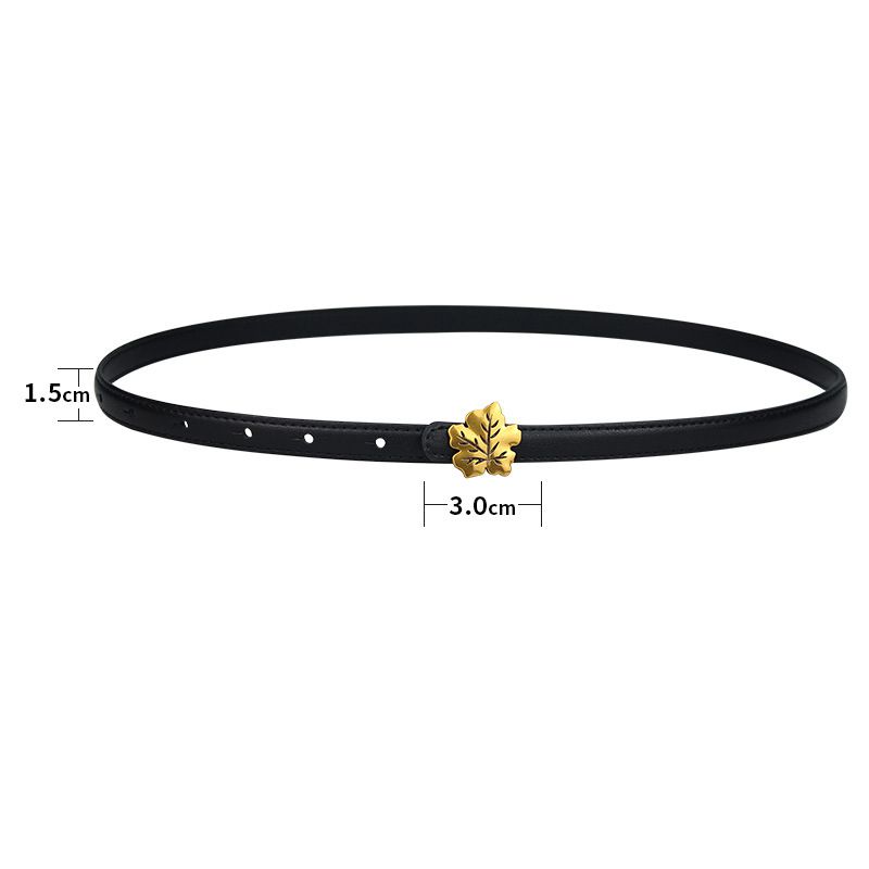 Fashion Maple Leaf Style (black) Thin Belt With Metal Leaf Buckle