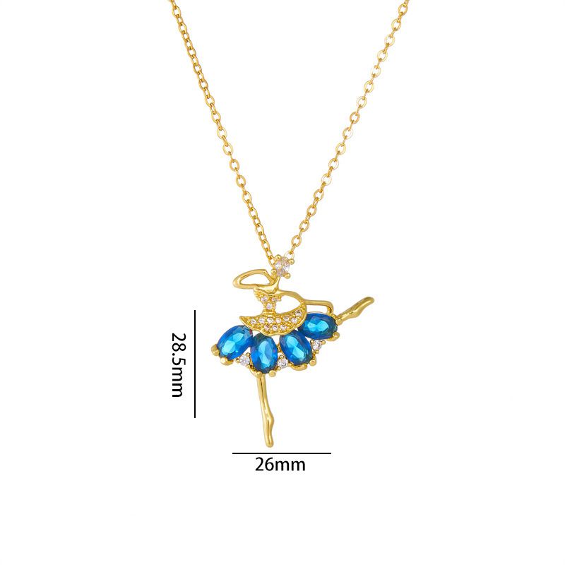 Fashion Blue Copper Diamond Ballet Necklace