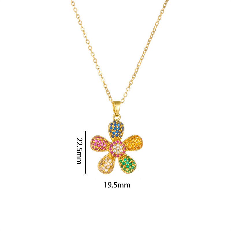 Fashion Colored Zirconium Gold Sunflower A284 Copper Inlaid Zirconium Flower Necklace