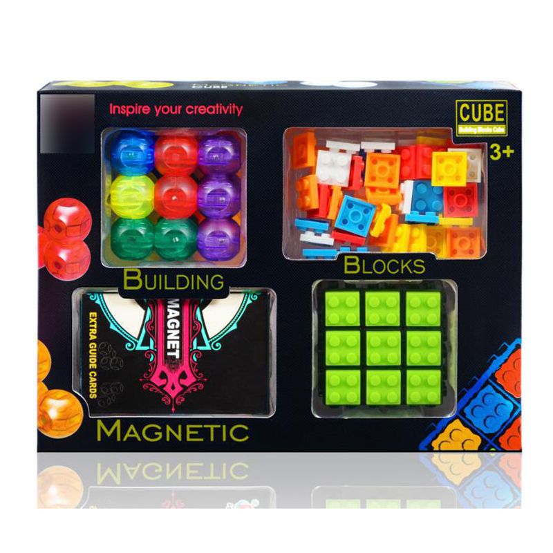 Fashion Magnetic Building Blocks + Rubik's Cube Set [black Bottom] Building Blocks To Assemble Rubik's Cube