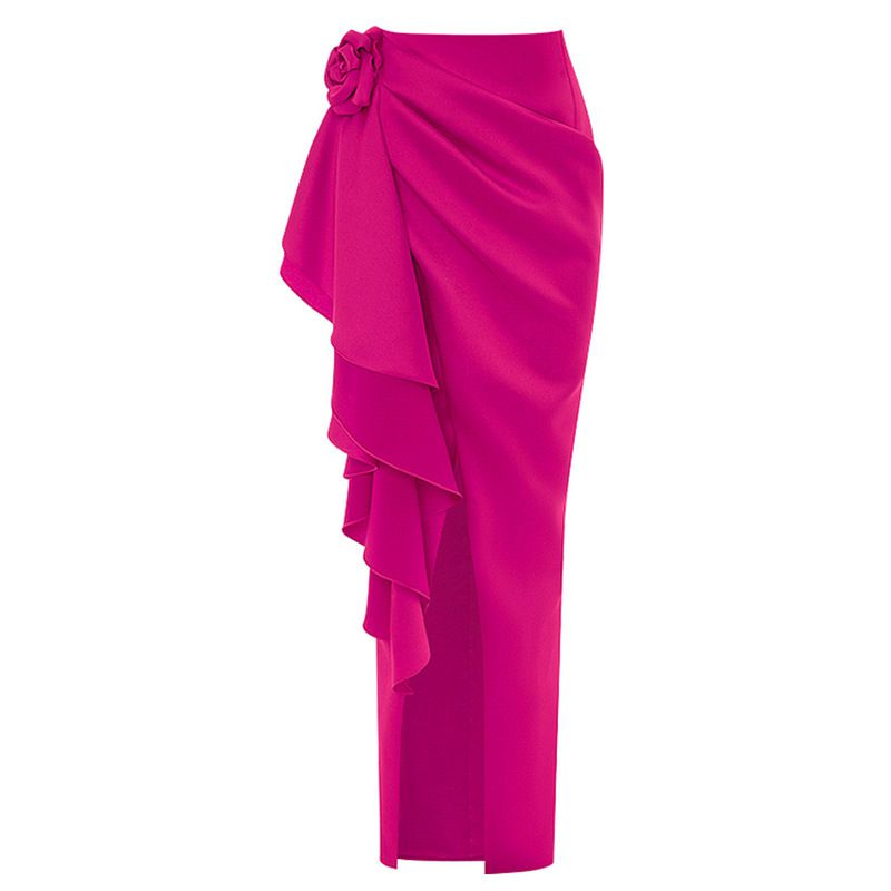 Fashion Rose Red Wrap Skirt Nylon Three-dimensional Flower Beach Skirt