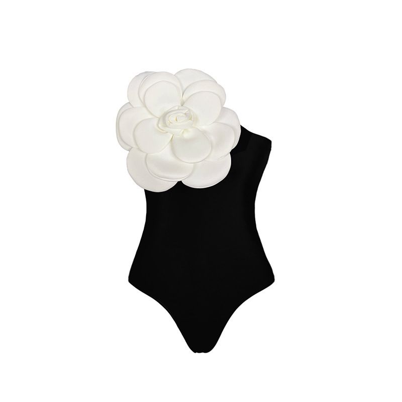 Fashion White Flowers Nylon Three-dimensional Flower One-piece Swimsuit