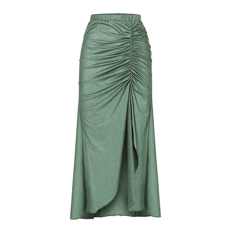 Fashion Green One-piece Wrap Skirt Polyester Pleated Skirt