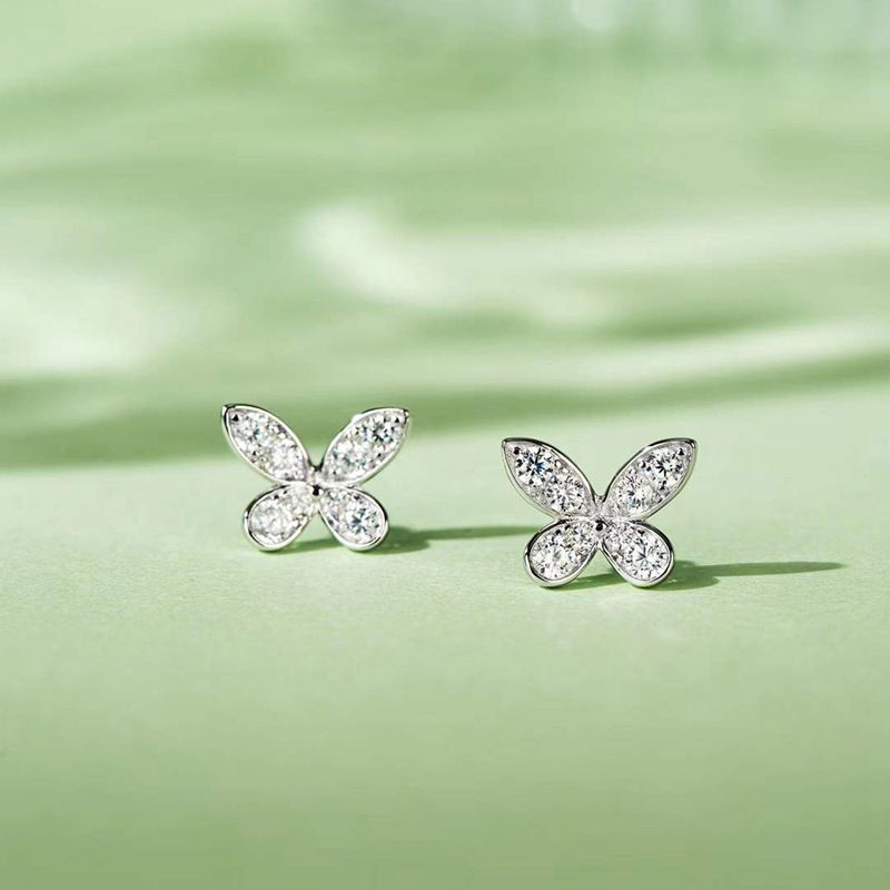 Fashion Silver Copper Inlaid Zirconium Butterfly Stud Earrings