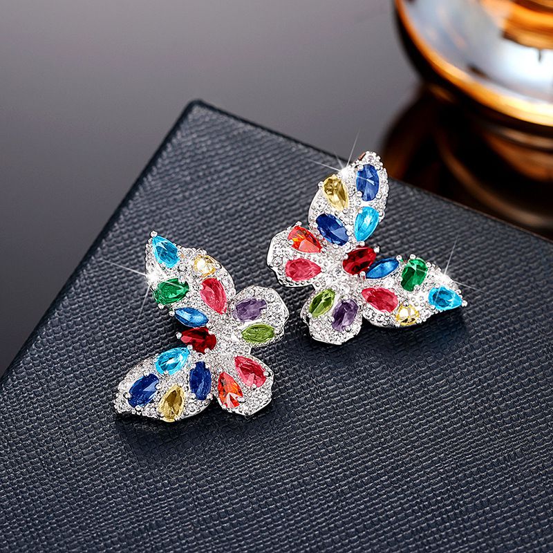 Fashion Color Copper Diamond Butterfly Earrings