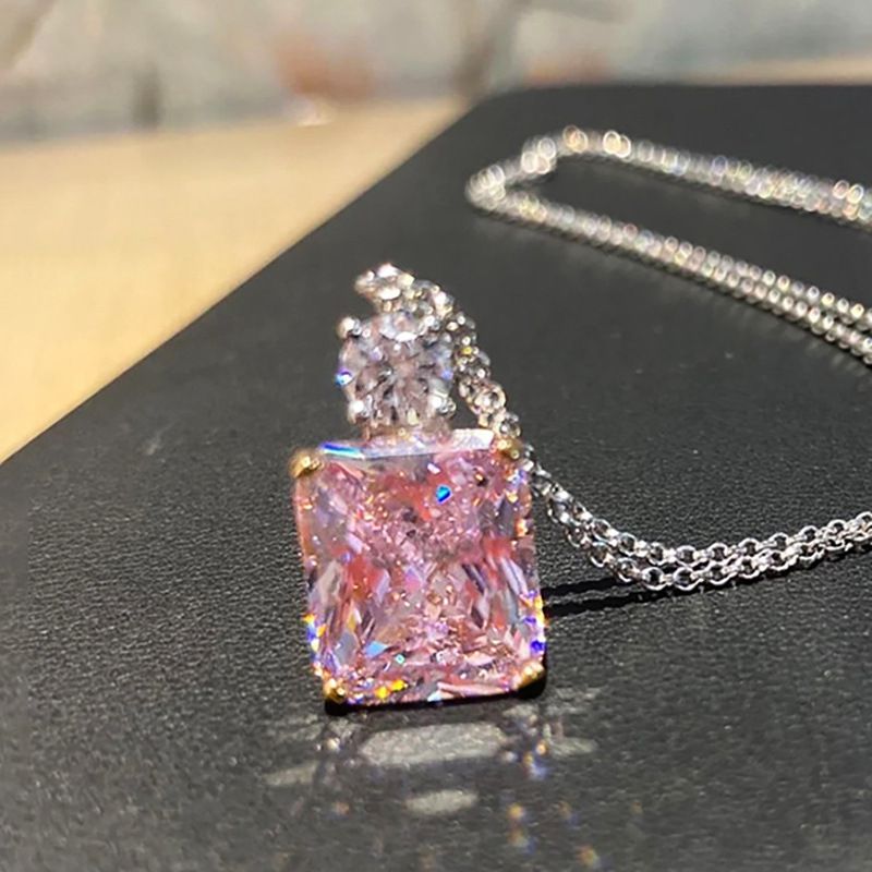 Fashion Silver Copper Diamond Square Necklace