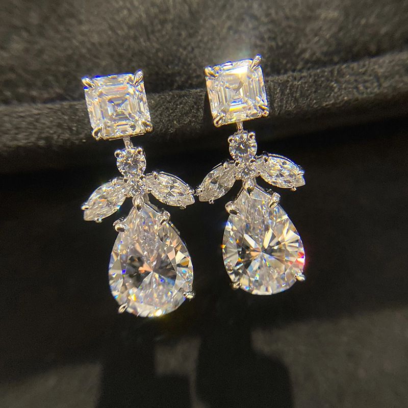Fashion Silver Copper Diamond Drop Earrings