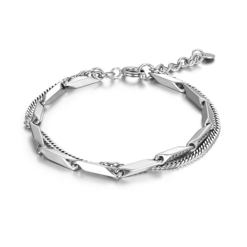 Fashion Bracelet Length 17cm+3cm Extension Chain Titanium Steel Double Chain Men's Bracelet