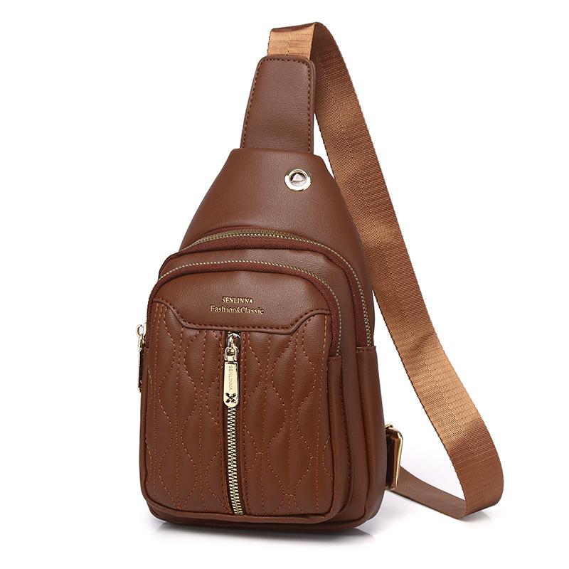 Fashion Brown Pu Multi-layer Zipper Large Capacity Crossbody Bag