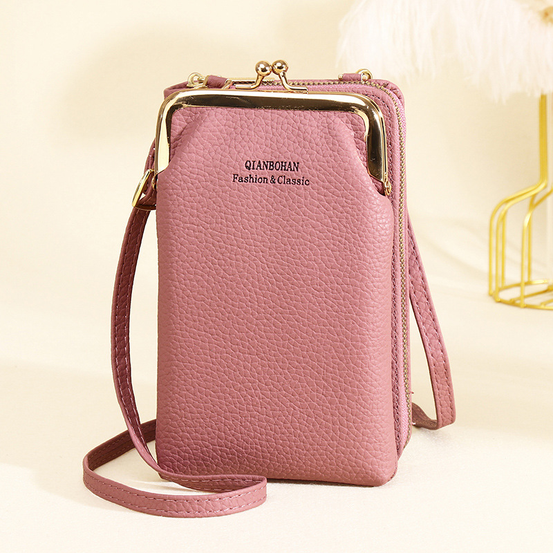 Fashion Lotus Root Starch Pu Pebbled Clip Crossbody Wallet